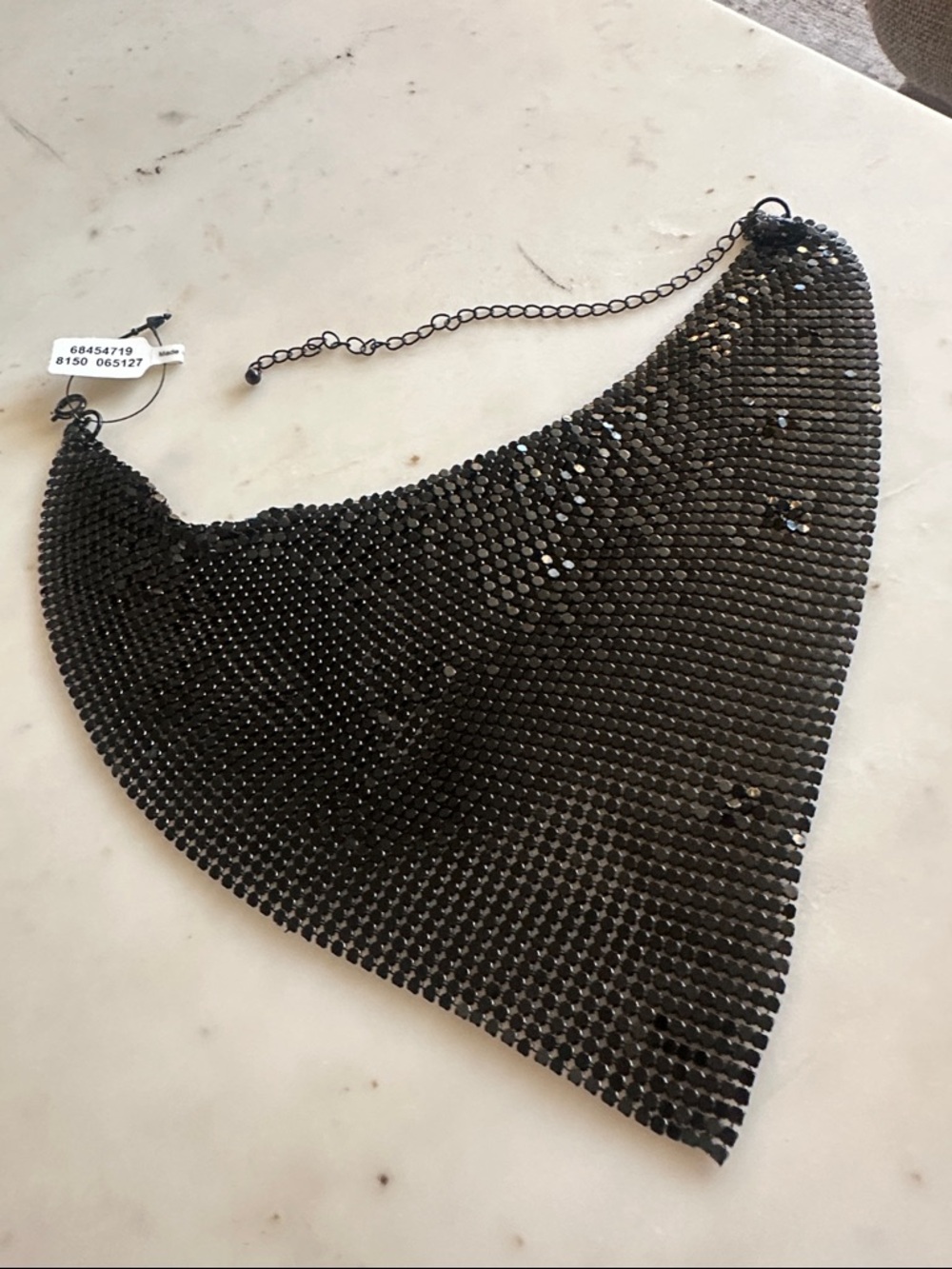 Free People Black Rhinestone Mesh Triangle Bib Necklace